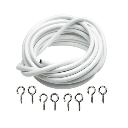 3m White Expanding Wire Cord Cable w/ 4 Hooks & 4 Eyes For Light Weight Curtain/