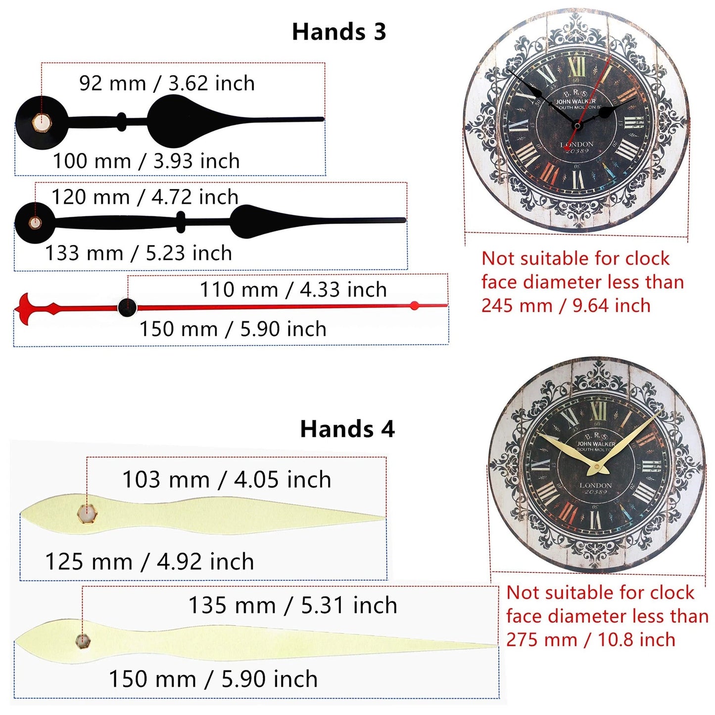 TIKROUND 12888 Quartz DIY Wall Clock 29/32"thread length, Black Hands