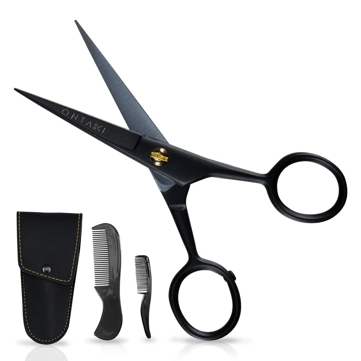 Ontaki Mustache Scissors - 5-Inch, Black - Bevel-Edge 5-inch(3 pack),