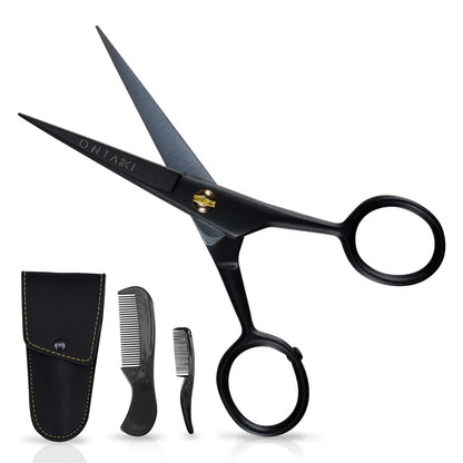 Ontaki Mustache Scissors - 5-Inch, Black - Bevel-Edge 5-inch(3 pack),