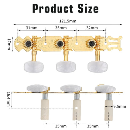 1 Pair 3L3R Classical Guitar Tuning Pegs Keys, Tuners Machine Gold