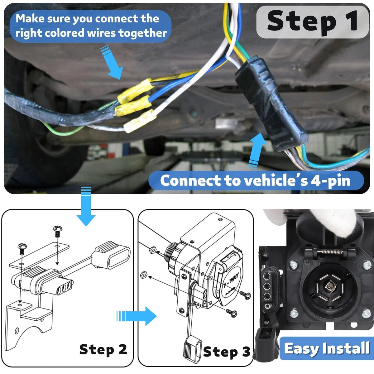 MECMO Multi-Tow 4-Way Flat to 7-Way RV Blade and Female End...