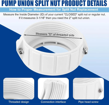2" Spa Hot Tub Heater Split Nut Unions with Screw and Gasket/O-Rings,...
