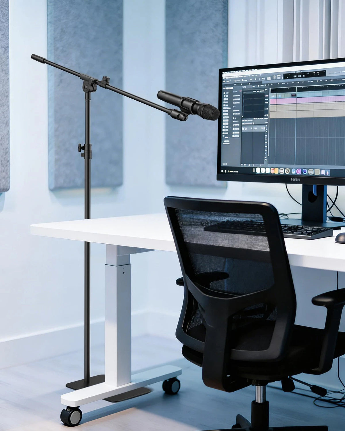 InnoGear Mic Stand Floor, Boom Arm Floor Microphone Height Black
