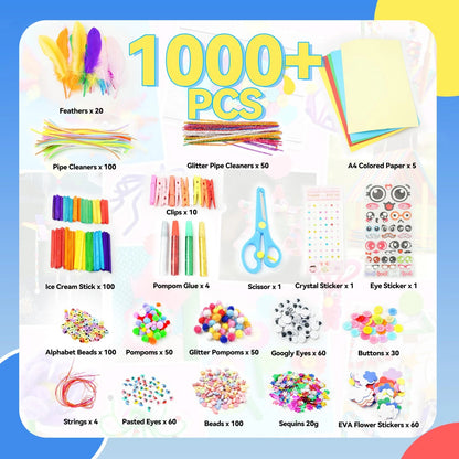 SMILESSKIDDO Kids Arts and Crafts, 1000+ PCS Craft Kits with Storage Box blue