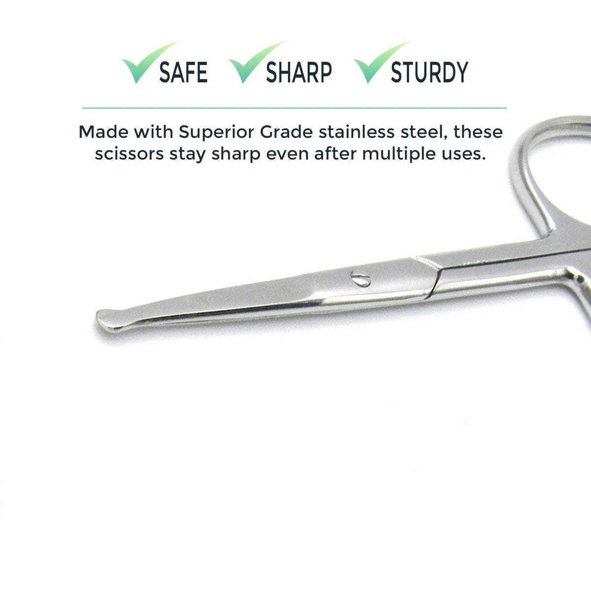 Rounded Stainless Steel Small Facial Hair Scissors, 3.7 Inches - Silver