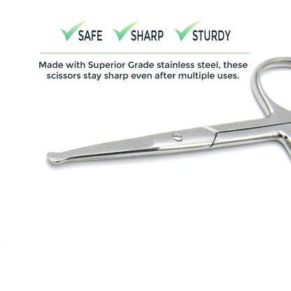 Rounded Stainless Steel Small Facial Hair Scissors, 3.7 Inches - Silver