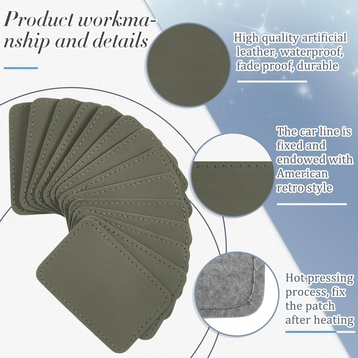 Dunzy 60 Pcs Blank Leatherette Hat Patch with Adhesive 3 x 2 Inch, Gray