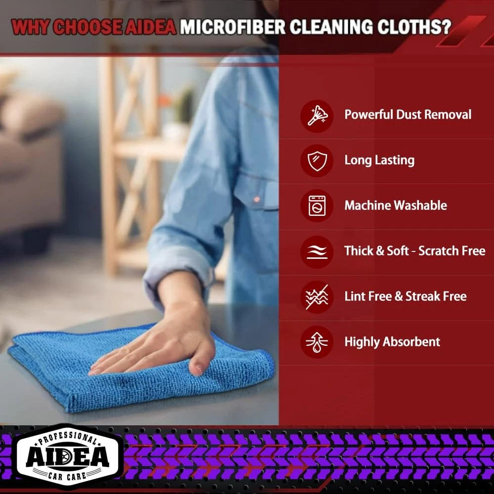 AIDEA Microfiber Cleaning Cloth-50PK, 50PK, Yellow Blue Green