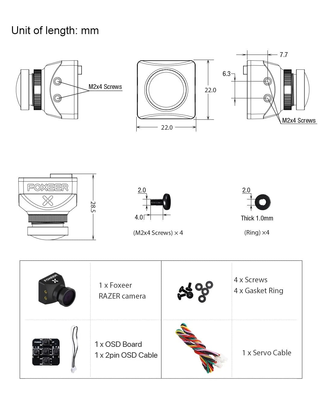 FOXEER FPV Camera Razer Mini 1200TVL 1/3" CMOS Sensor 2.1mm Mini, Black