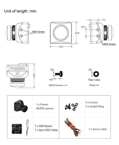 FOXEER FPV Camera Razer Mini 1200TVL 1/3" CMOS Sensor 2.1mm Mini, Black
