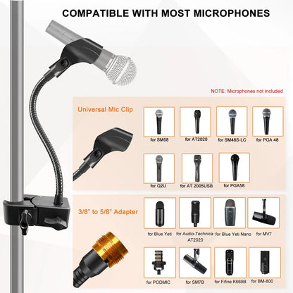 Gooseneck Microphone Stand, Flexible Mic Arm Desk 13 Inch, Black