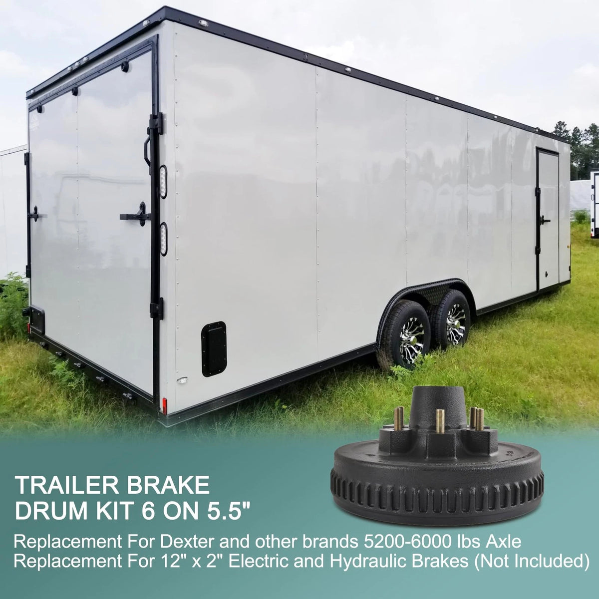 12" x 2" Trailer Brake Drum Kit 6 on 5.5" Replacement for 6 5.5