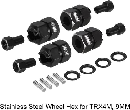 INJORA Thickness 9mm(+5mm) Black Brass Wheel Hex with Nuts for TRX4M