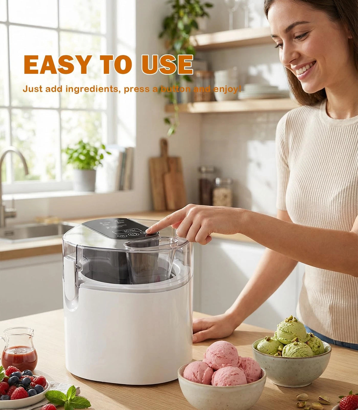 Ice Cream Maker Machine, 1.52 Quarts Cream, Sorbet and 1.52-Qt, white
