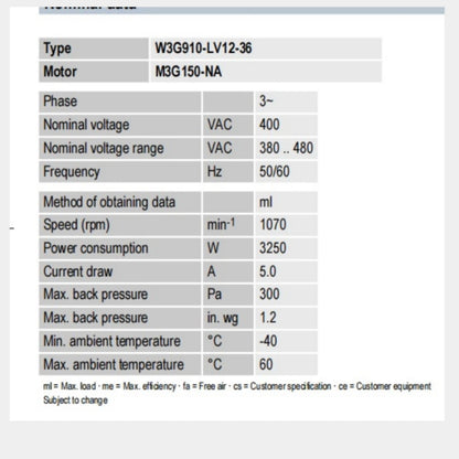 W3G910-LV12-36 F01 for ebmpapst EC 400VAC 5A 3.25kw for industrial Cooling Fan