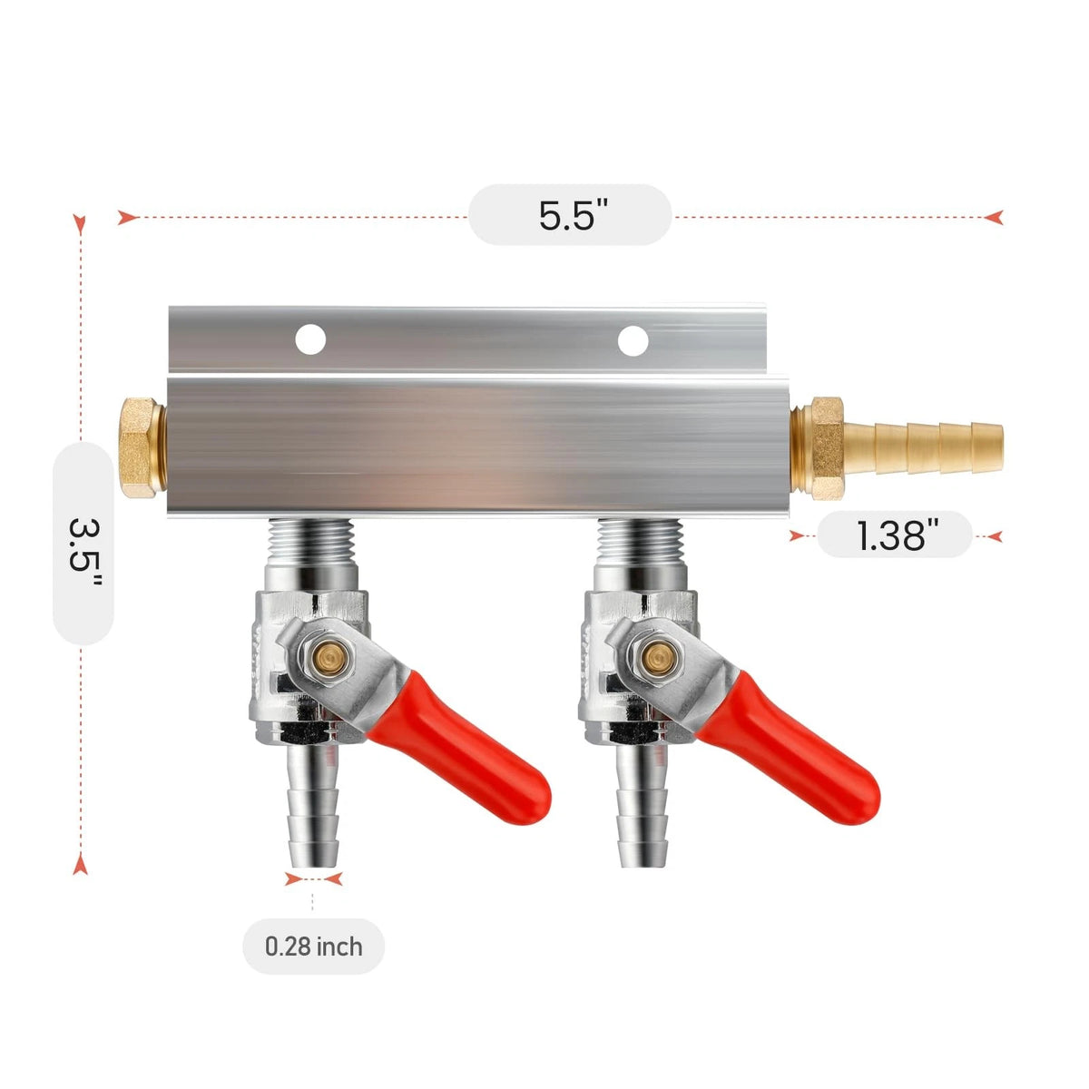 Roastove 2-Way Gas Manifold CO2 Distributor Small, 2WAY,GAS INPUT AT RIGHT