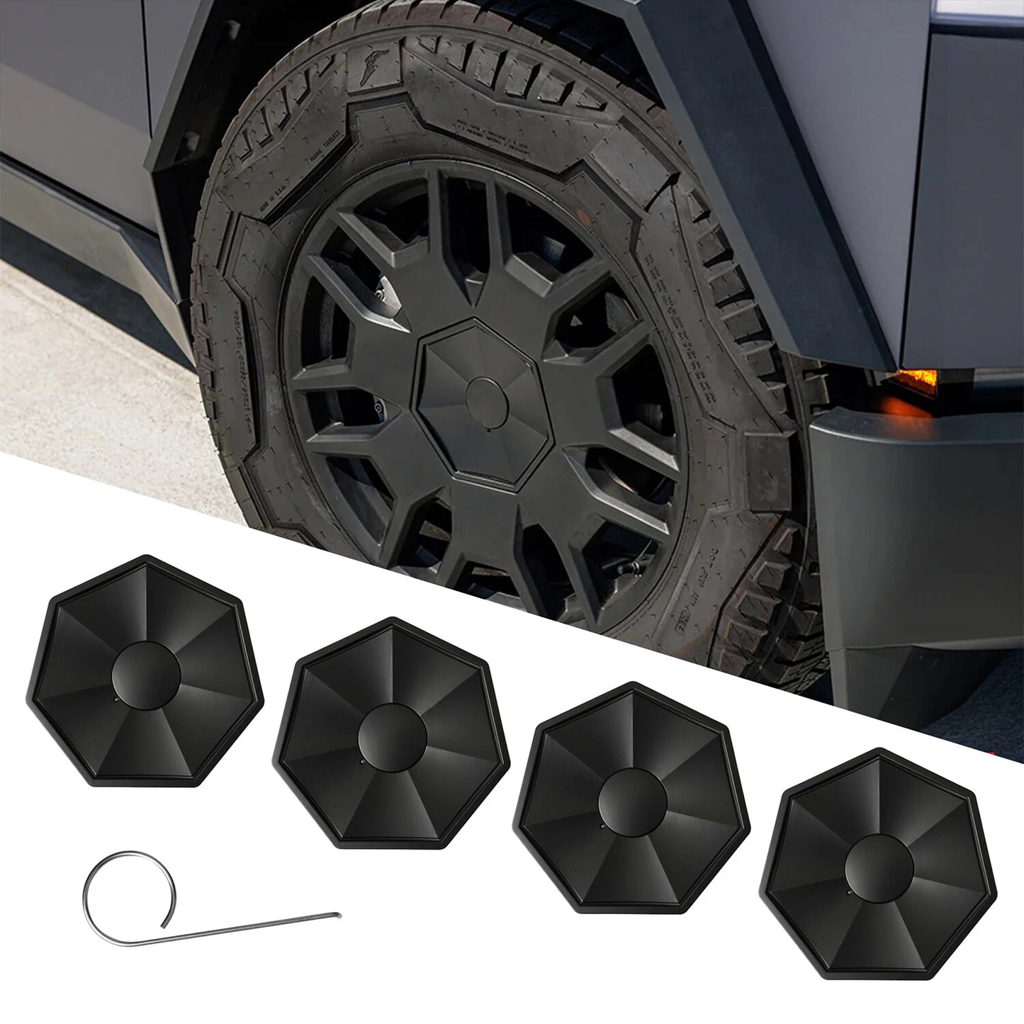 4PCS Full Coverage Wheel Center Hub Caps Cover for Tesla Cybertruck 2023 2024
