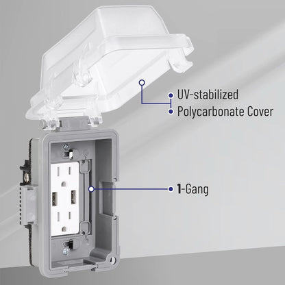 Bates Weatherproof Electrical Outlet Cover, 1-Gang, Outdoor 1 Pack, Clear