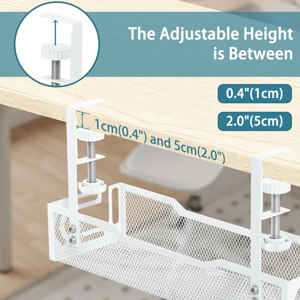 Under Desk Cable Management Tray, No Drill Mesh 1Pack-White (15.3'')