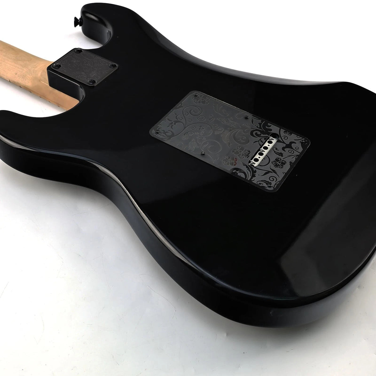 OVSAL Stainless Steel Guitar Back Plate 6 holes Engraved Metal Trem Black