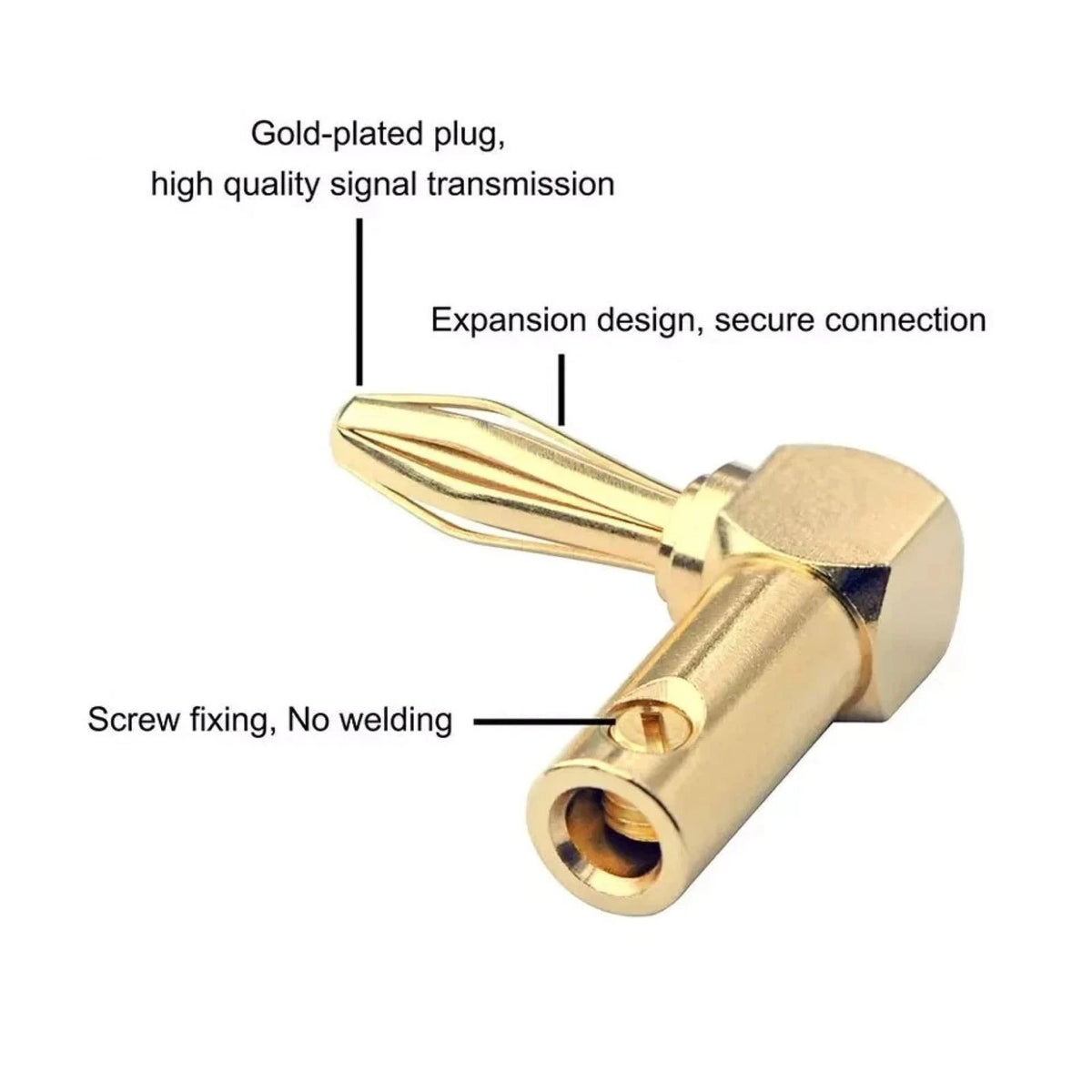 8x 90 Deg Banana Plugs Gold Plated Copper Dual Screw Solderless 10-18AWG Speaker