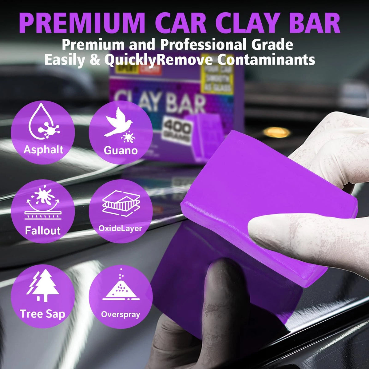 XPERTCHEMY Car Clay Bar 4 Pack 400g(4x100g), Auto Detailing Premium purple