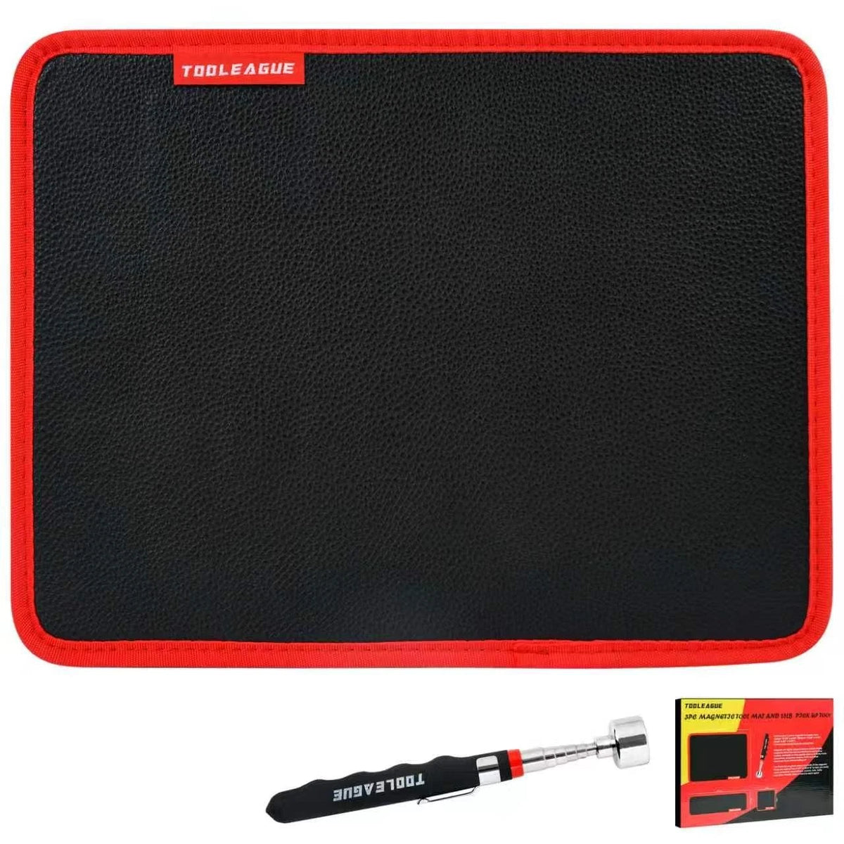 TOOLEAGUE 1Pc Magnetic Tool Mat with Pickup Tool, Black and Red