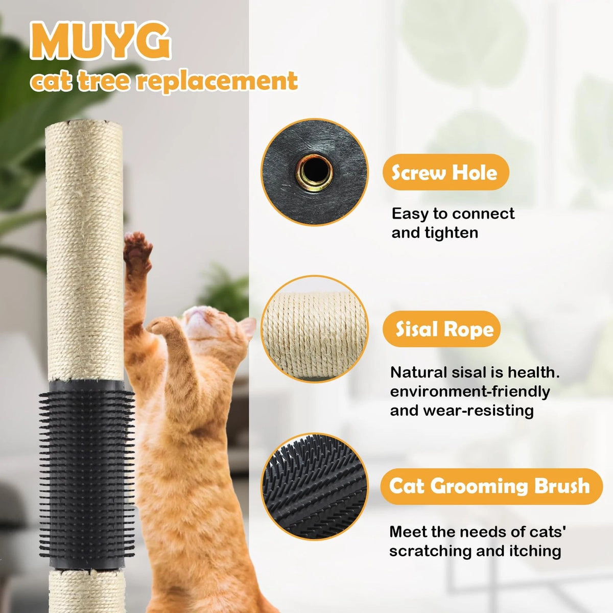 MUYG Cat Scratching Post Replacement,15.7 in M8 Tower 【Beige with Brush】