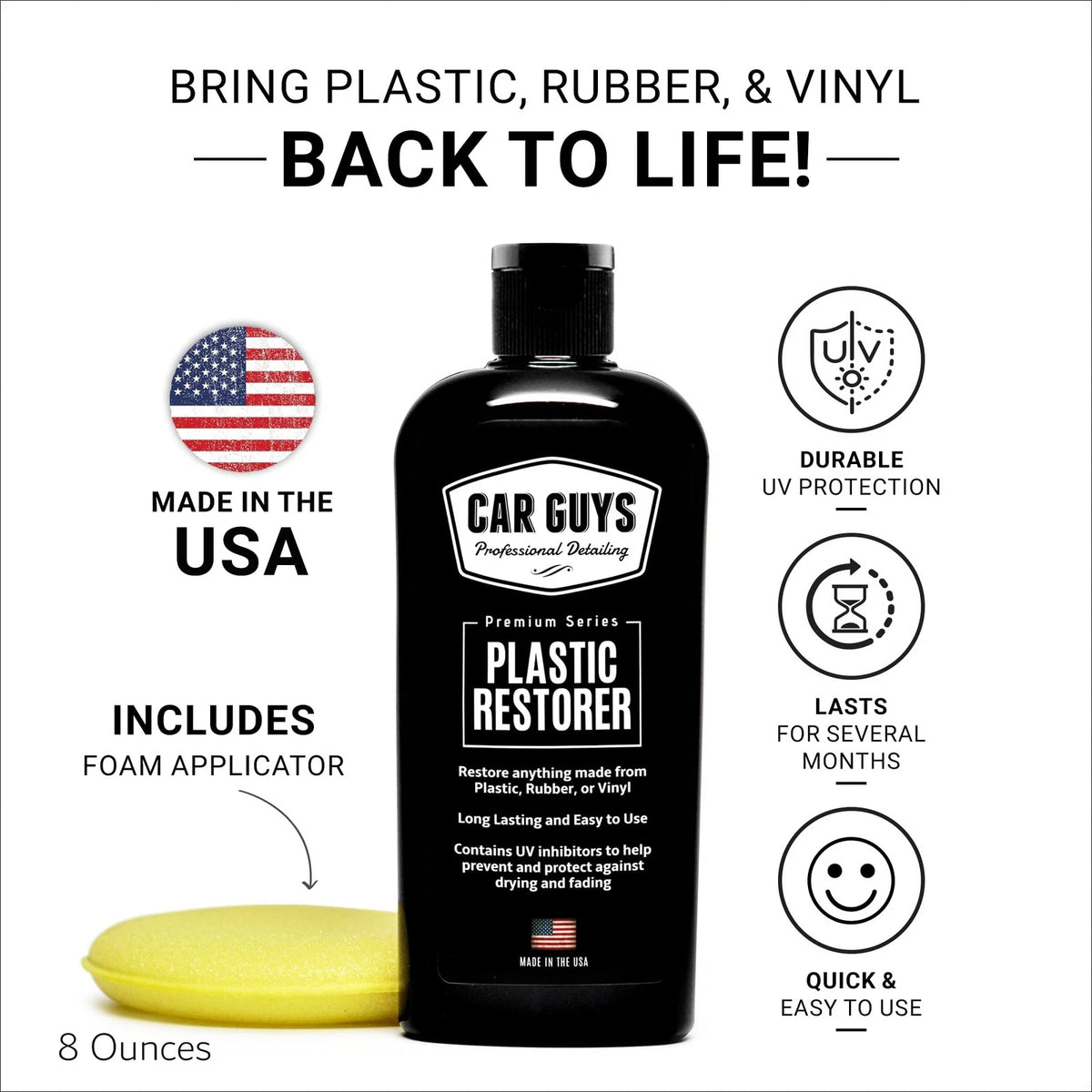CarGuys Plastic Restorer | Bring Plastic, Rubber, and 8oz w/ Applicator, Grey