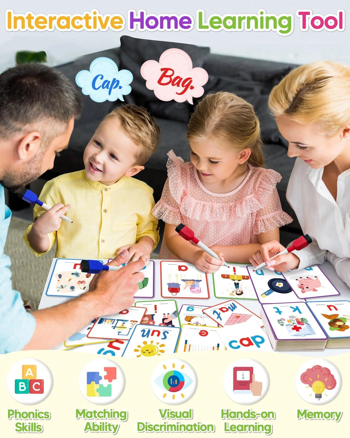Gojmzo CVC Word Writing & Spelling Flash Cards, Preschool Learning Medium
