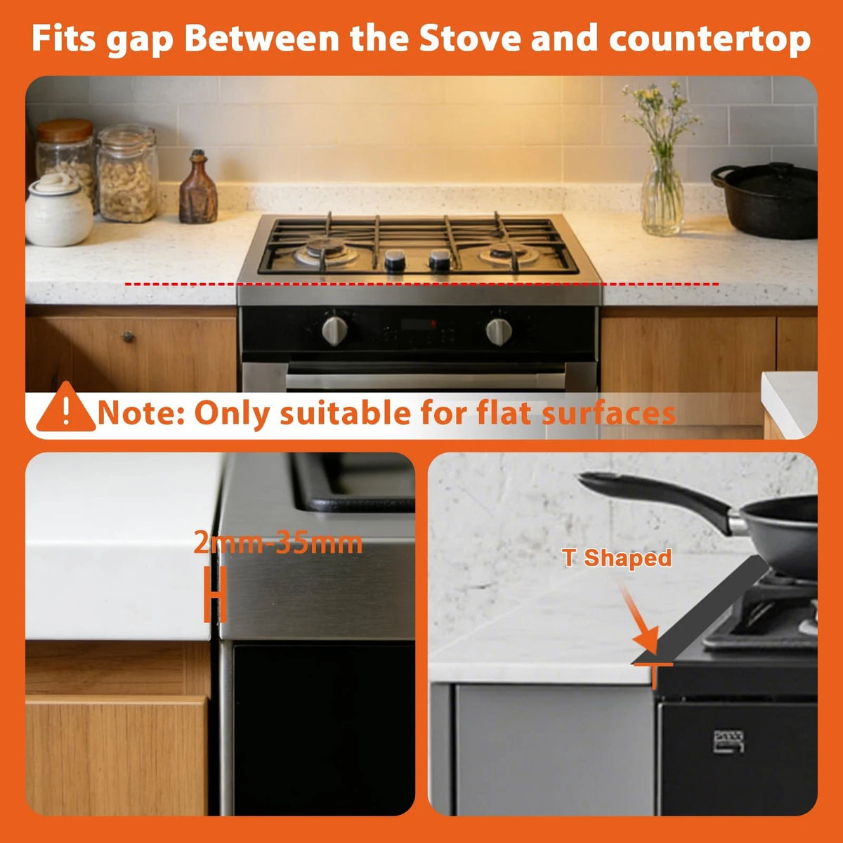 “T” design Stove Gap Covers 2 Pack, Adjustable 13.8” to 27.5”Stove Black