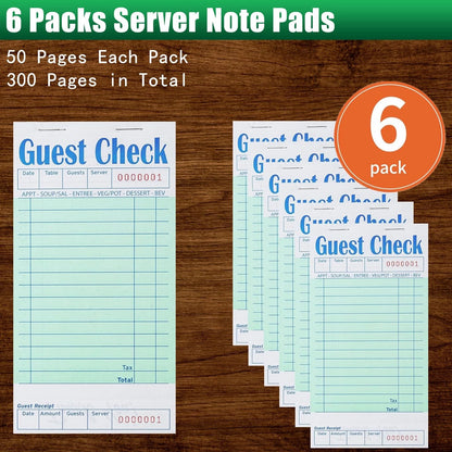 Guest Check Books 6 Pack, Checks for Servers, 6 Pack/300 Sheets, Green