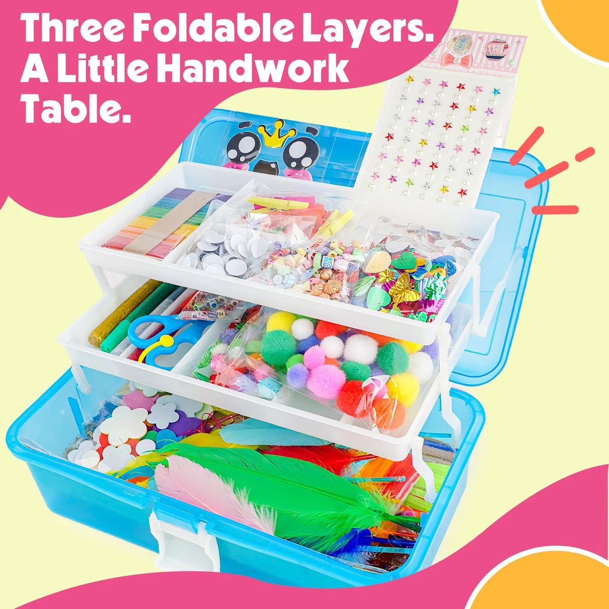 SMILESSKIDDO Kids Arts and Crafts, 1000+ PCS Craft Kits with Storage Box blue