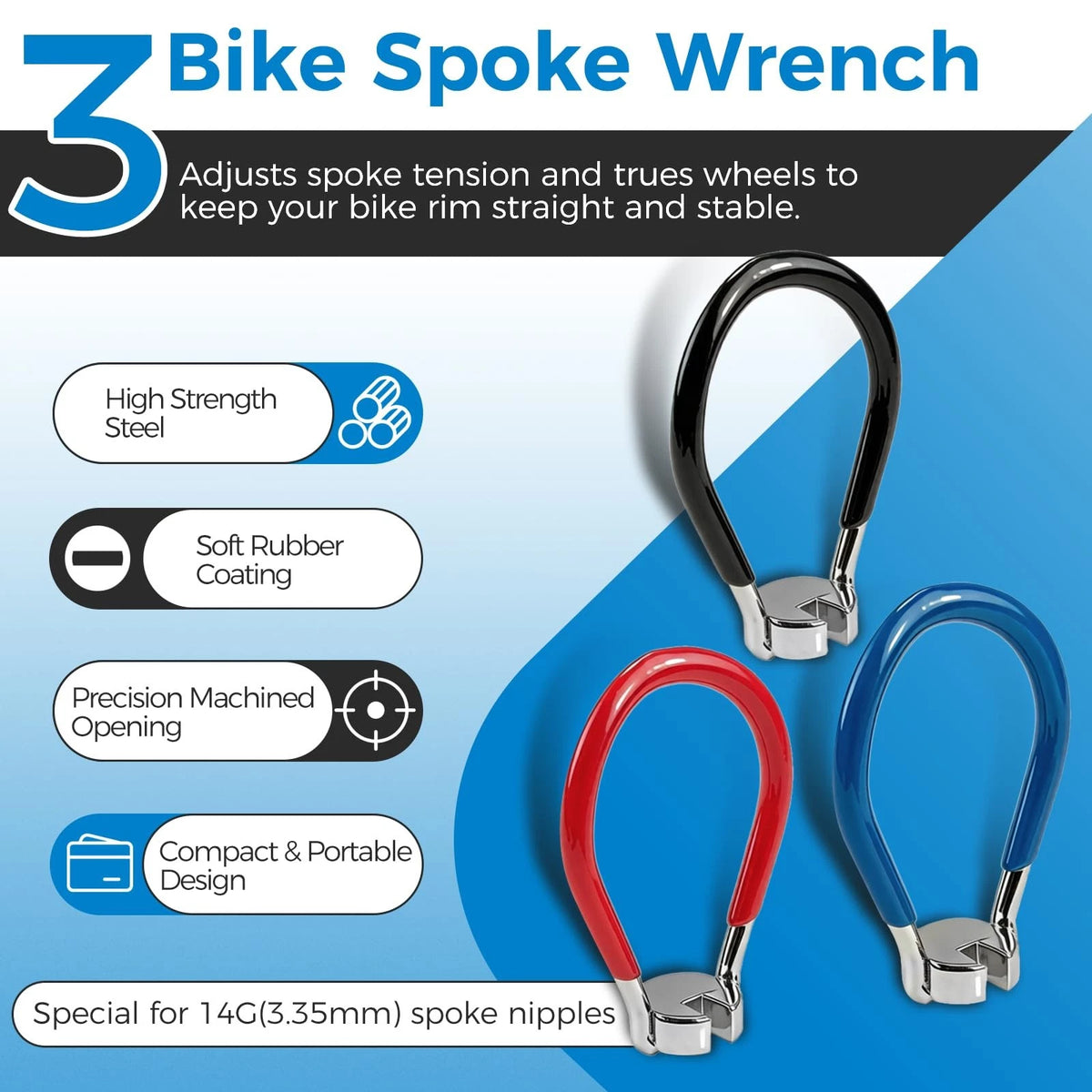 prefurina 9 Pack Bike Spoke Wrench Tool Kit, Standard, Silver/Black/Blue/Red