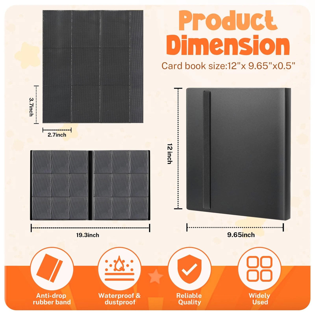 Card Binder, 9 Pocket Trading 12.5 inches x 9.65 x 0.5 inches, Black