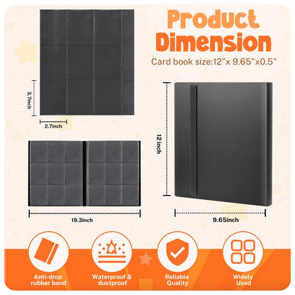 Card Binder, 9 Pocket Trading 12.5 inches x 9.65 x 0.5 inches, Black