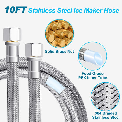 Refrigerator Water Line Kit - 10 FT Tubing with Valve for Ice 10 Feet, Silver