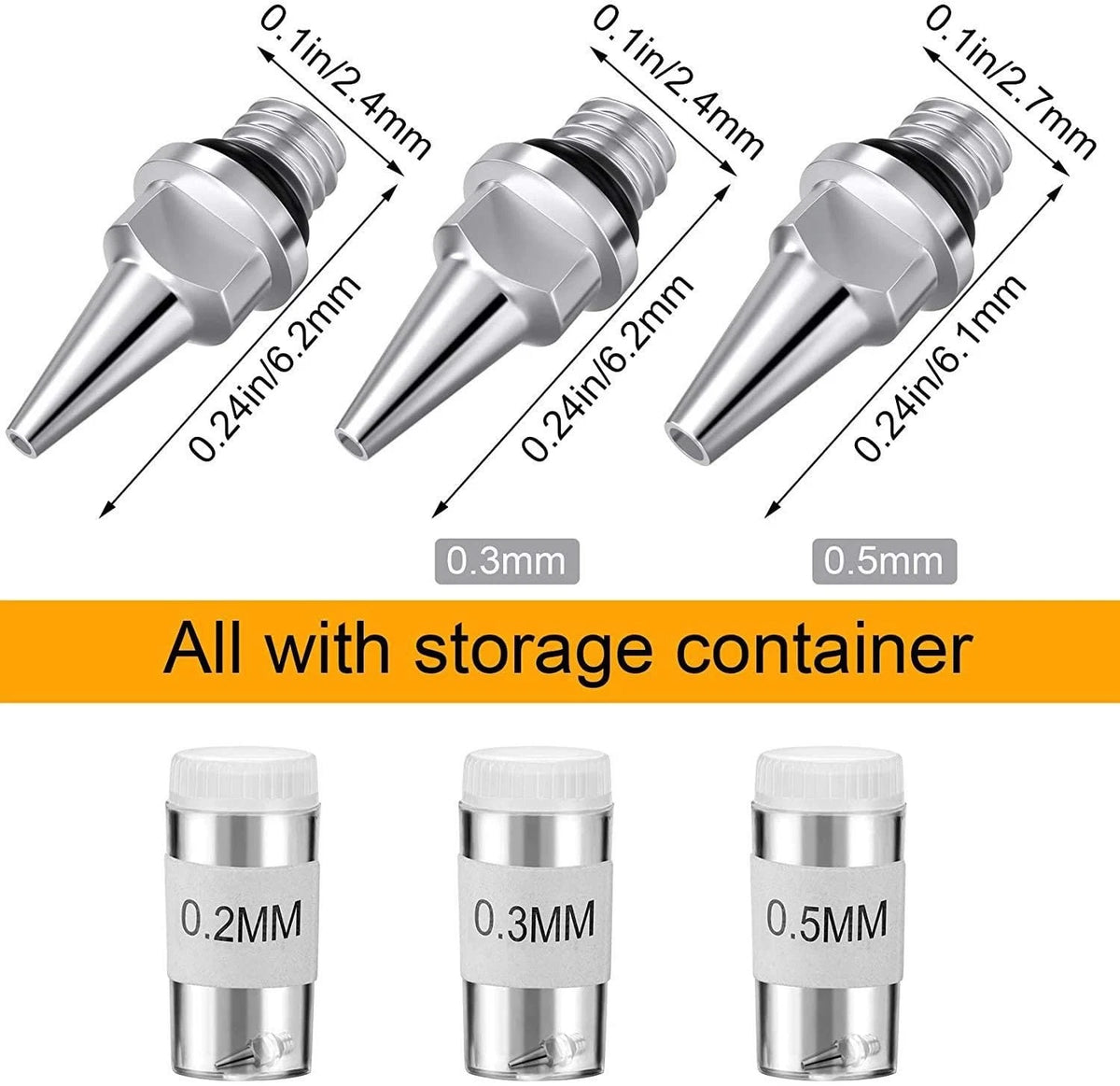 HUBEST 10PCS Airbrush Replacement Parts Kit (0.2mm/0.3mm/0.5mm) KIT 1, SILVER