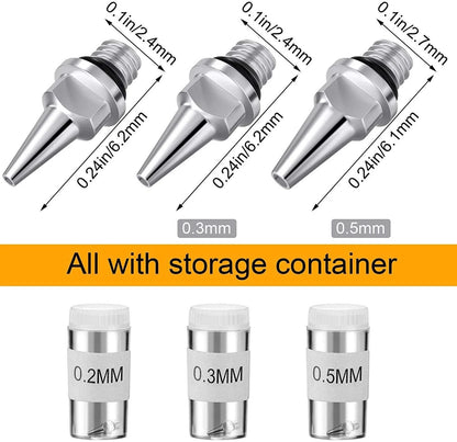 HUBEST 10PCS Airbrush Replacement Parts Kit (0.2mm/0.3mm/0.5mm) KIT 1, SILVER