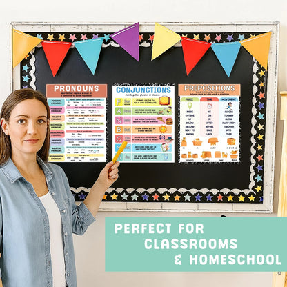 9 Pcs Parts Of Speech Posters For Classroom 11x14 inches, English Poster