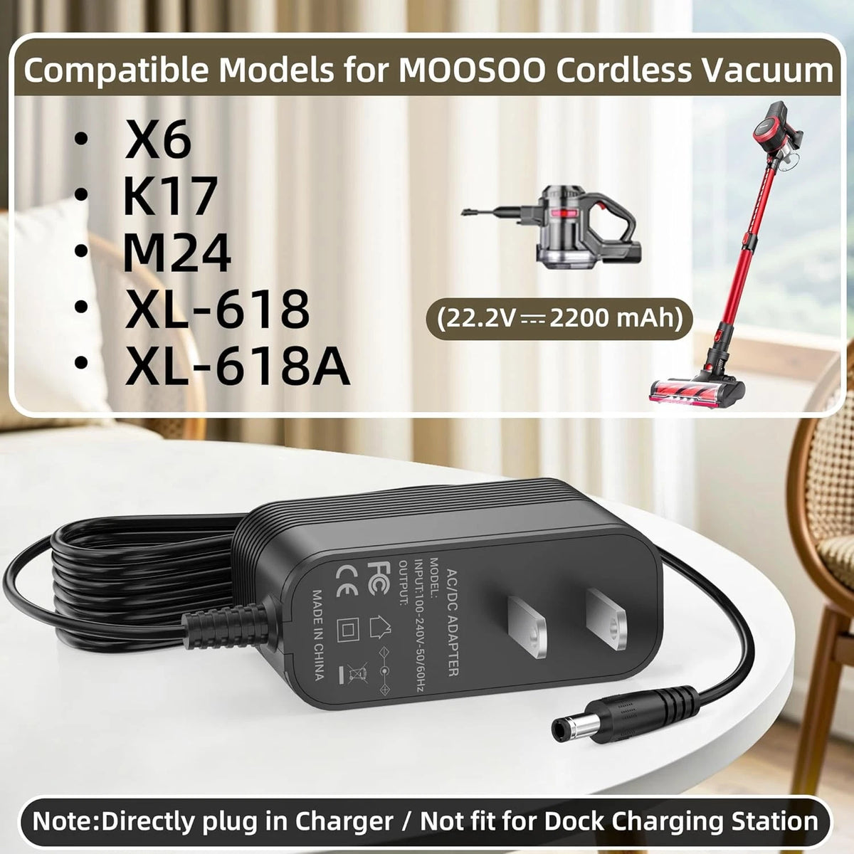 26V Charger for MOOSOO Cordless Vacuum Cleaner Power Cord Compatible with...