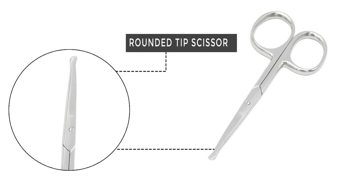 Rounded Stainless Steel Small Facial Hair Scissors, 3.7 Inches - Silver