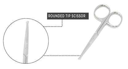 Rounded Stainless Steel Small Facial Hair Scissors, 3.7 Inches - Silver