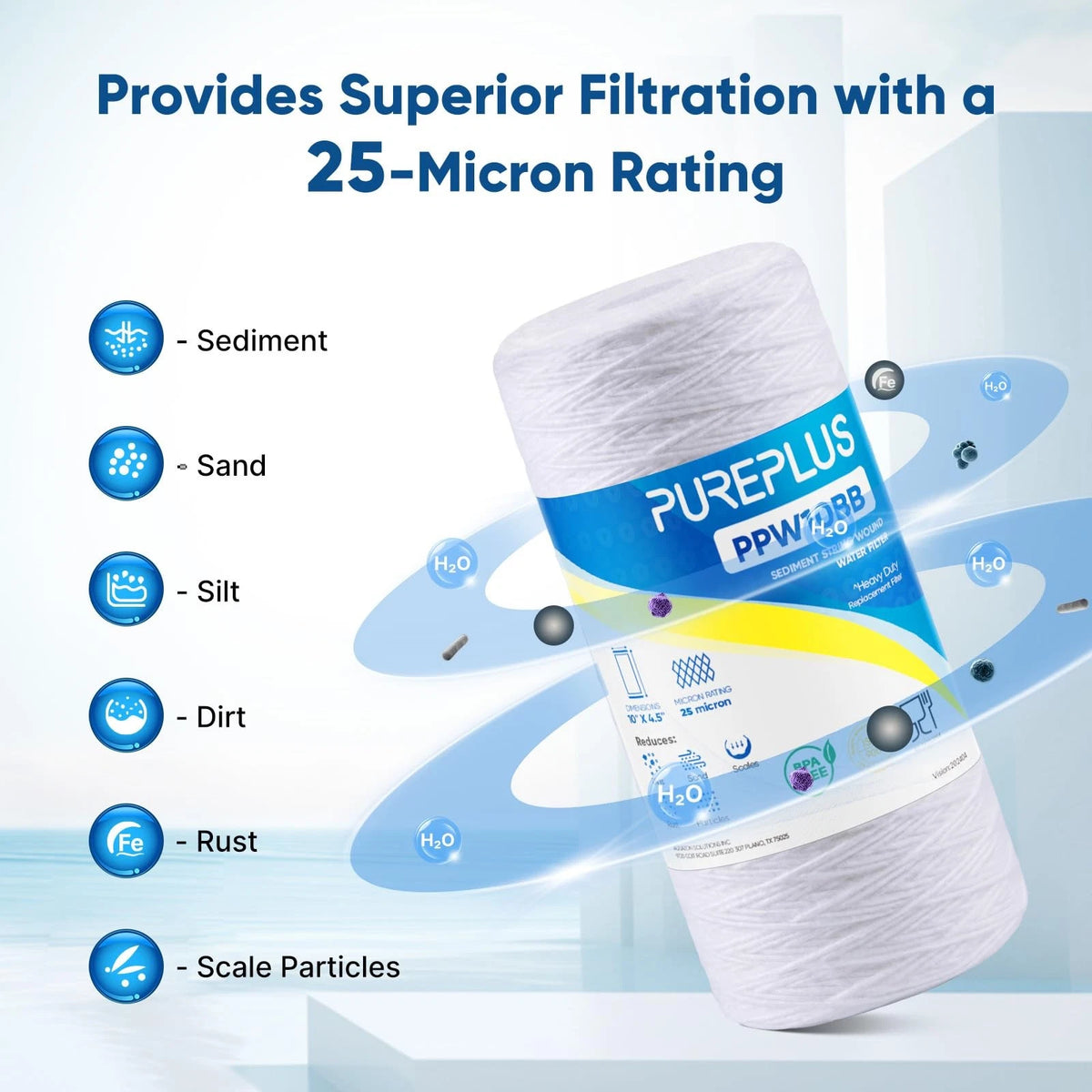 PUREPLUS 25 Micron 10 x 4.5 Whole House String 2 Count (Pack of 1), White