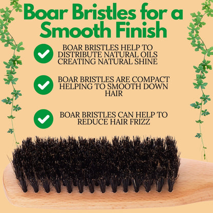 GranNaturals Boar Bristle Slick Back Hair Brush - Soft/Medium Smoothing Black