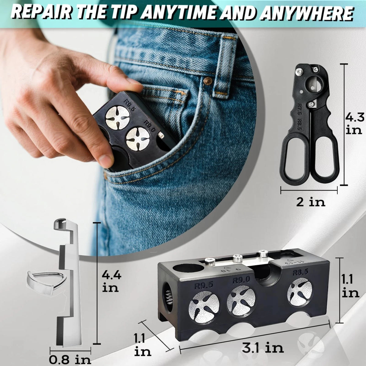 11-in-1 Pool Cue Tip Repair kit, Professional All-in-One pool stick 11 IN 1