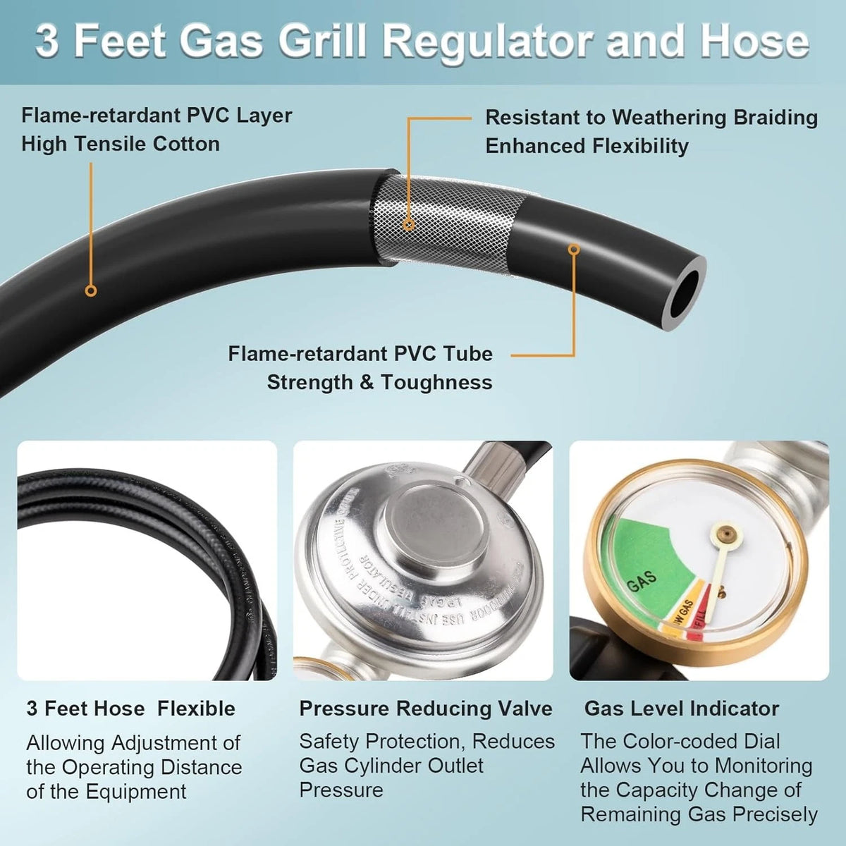 3 Feet Propane Regulator with Hose, Tank Gas Grill Regulator...