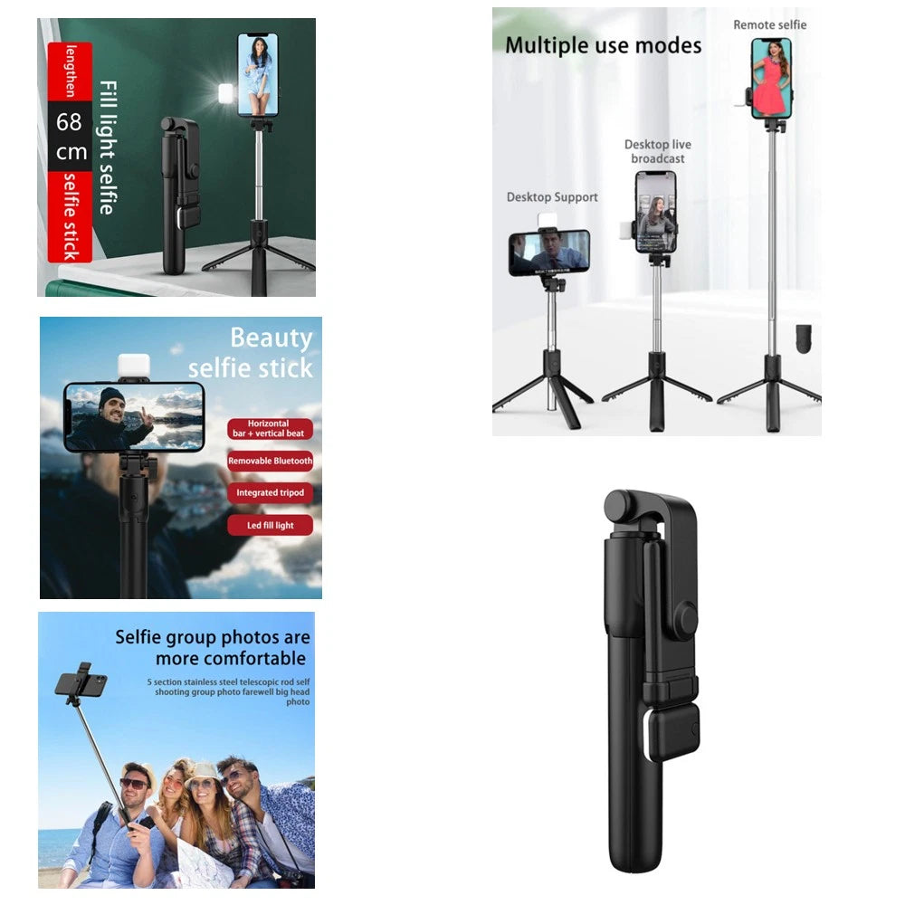 Smartphone Selfie Stick Wireless Bluetooth Rotating 360° Remote LED Highlight