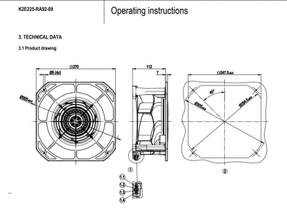Ebmpapst K2E225-RA92-09 Cooling Fan 230V 155/210W 0.68/0.92A Centrifugal Fan